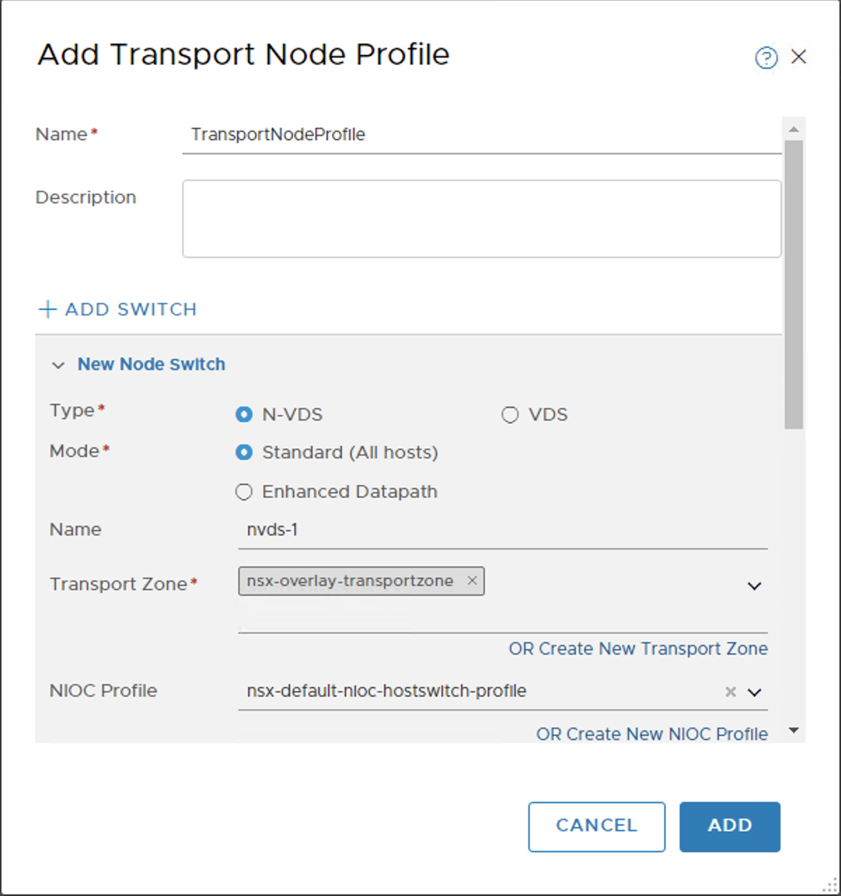 Add Transport Node Profile 1
